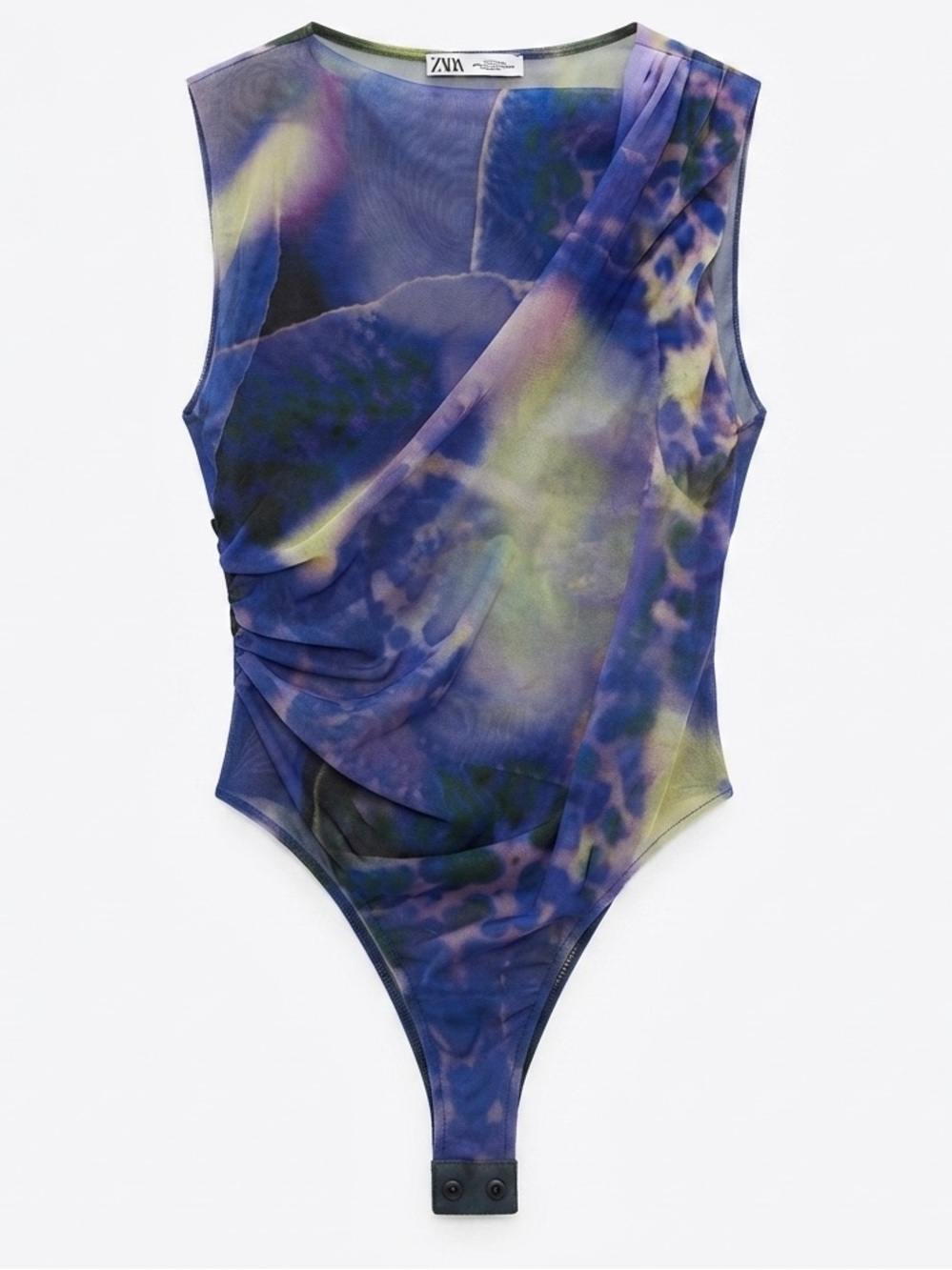 Zara Purple Mesh Sheer Asymmetrical Bodysuit Size S